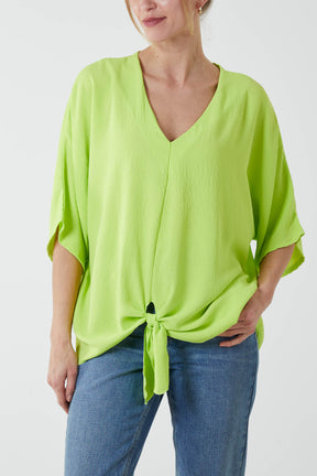 V-Neck Centre Front Tie Hem Blouse