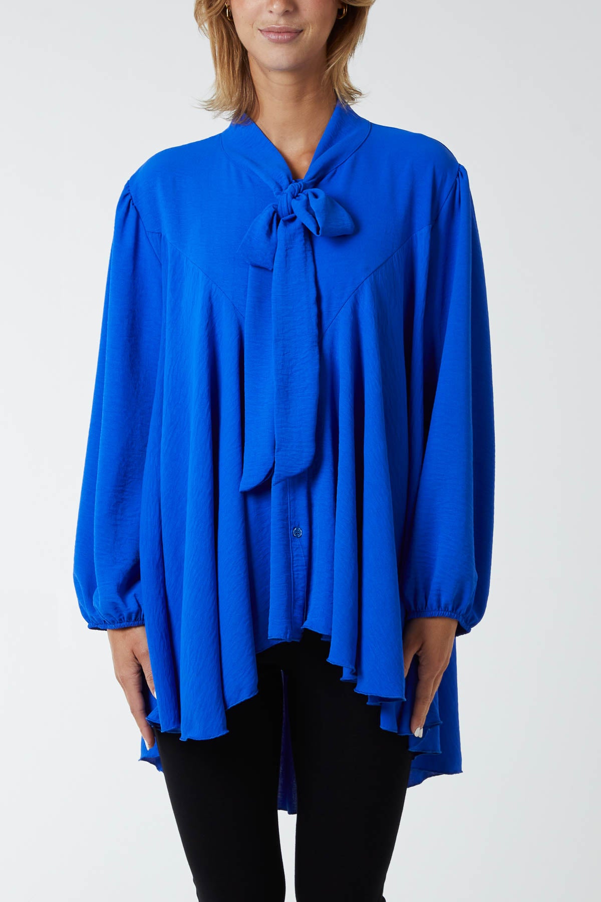 Oversized Pussy Bow Button Blouse