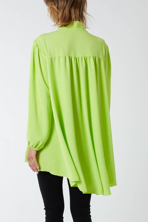 Oversized Pussy Bow Button Blouse