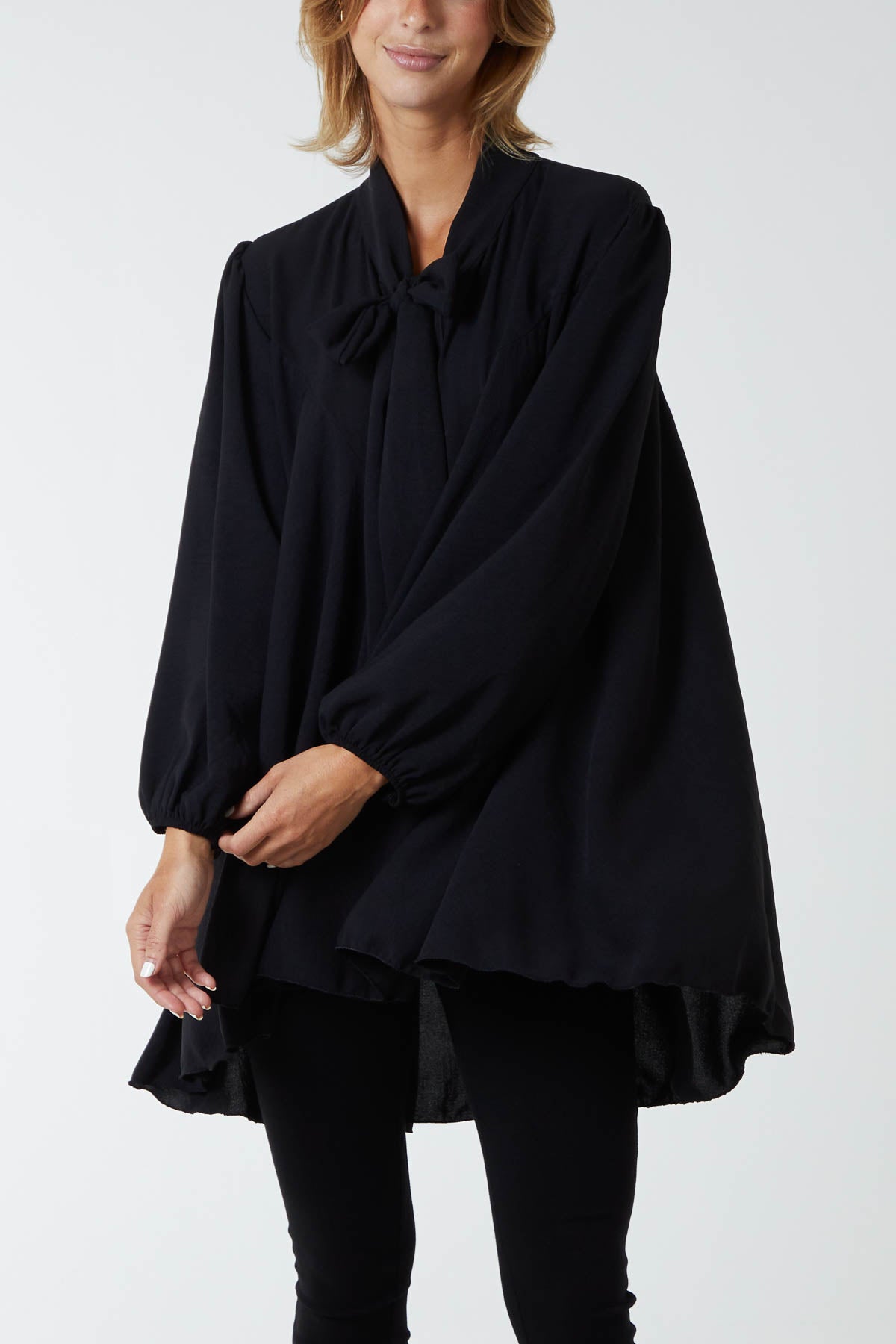Oversized Pussy Bow Button Blouse