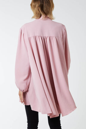 Oversized Pussy Bow Button Blouse