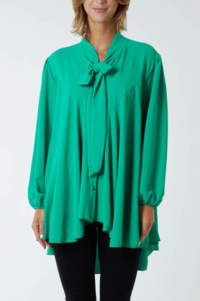 Oversized Pussy Bow Button Blouse