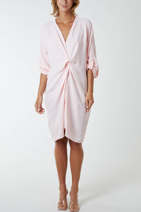 Twist Front Button Sleeve Dress