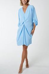 Twist Front Button Sleeve Dress