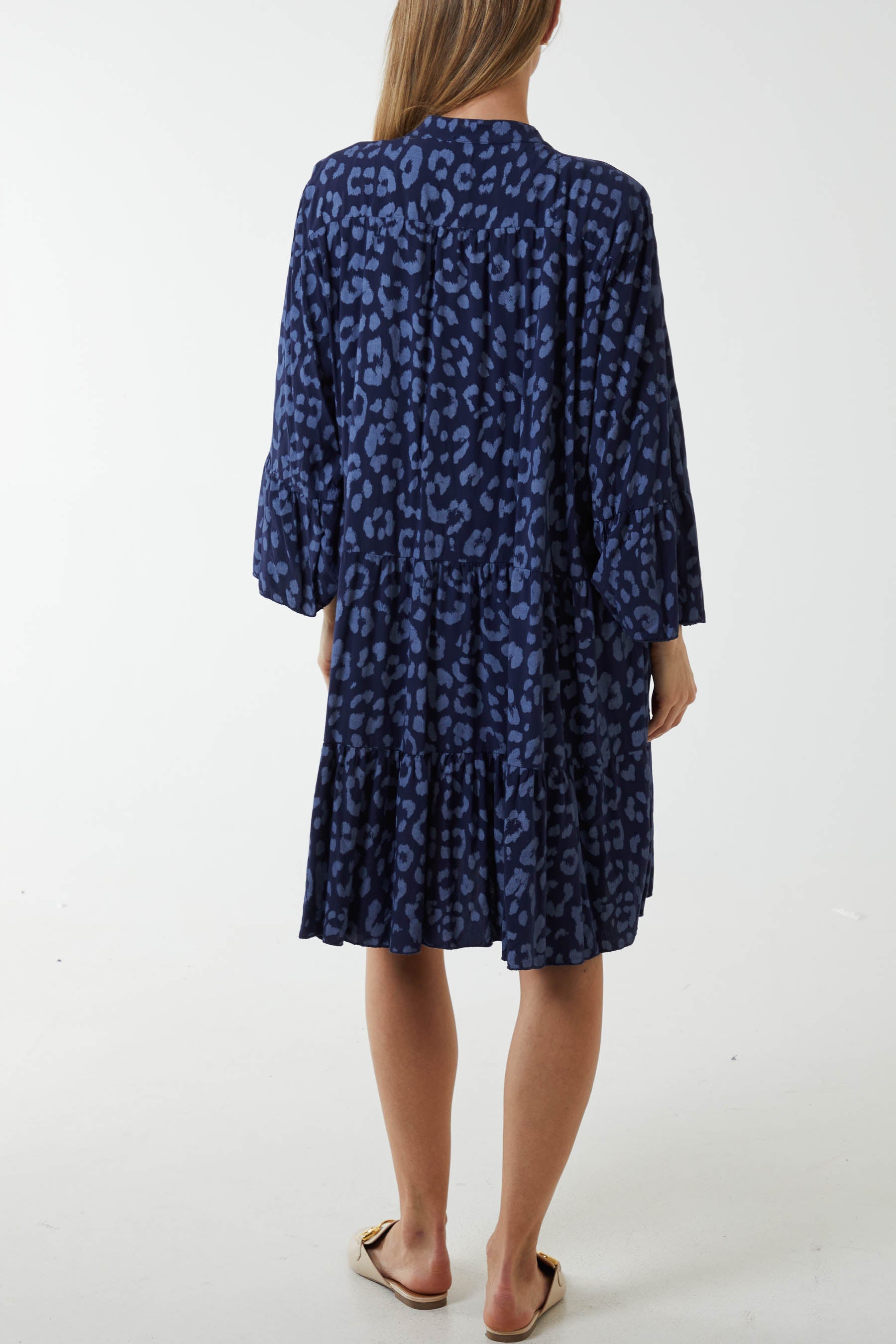 Long Sleeve Tiered Light Leopard Dress