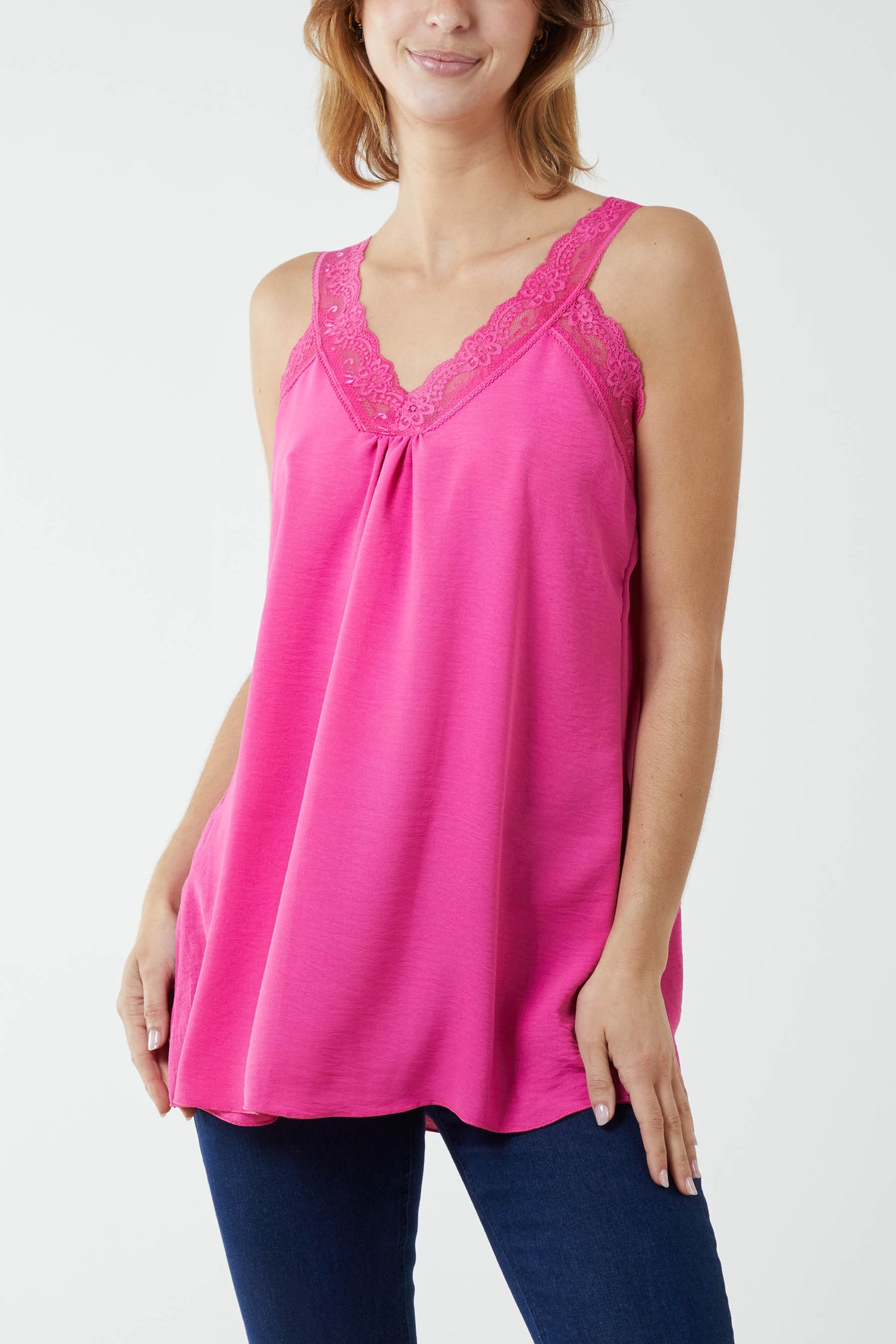 Lace Detail V-Neck Wide Strap Cami