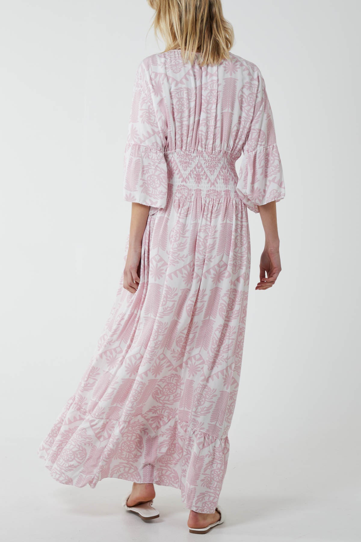 Baroque Shirred Bodice Maxi Dress
