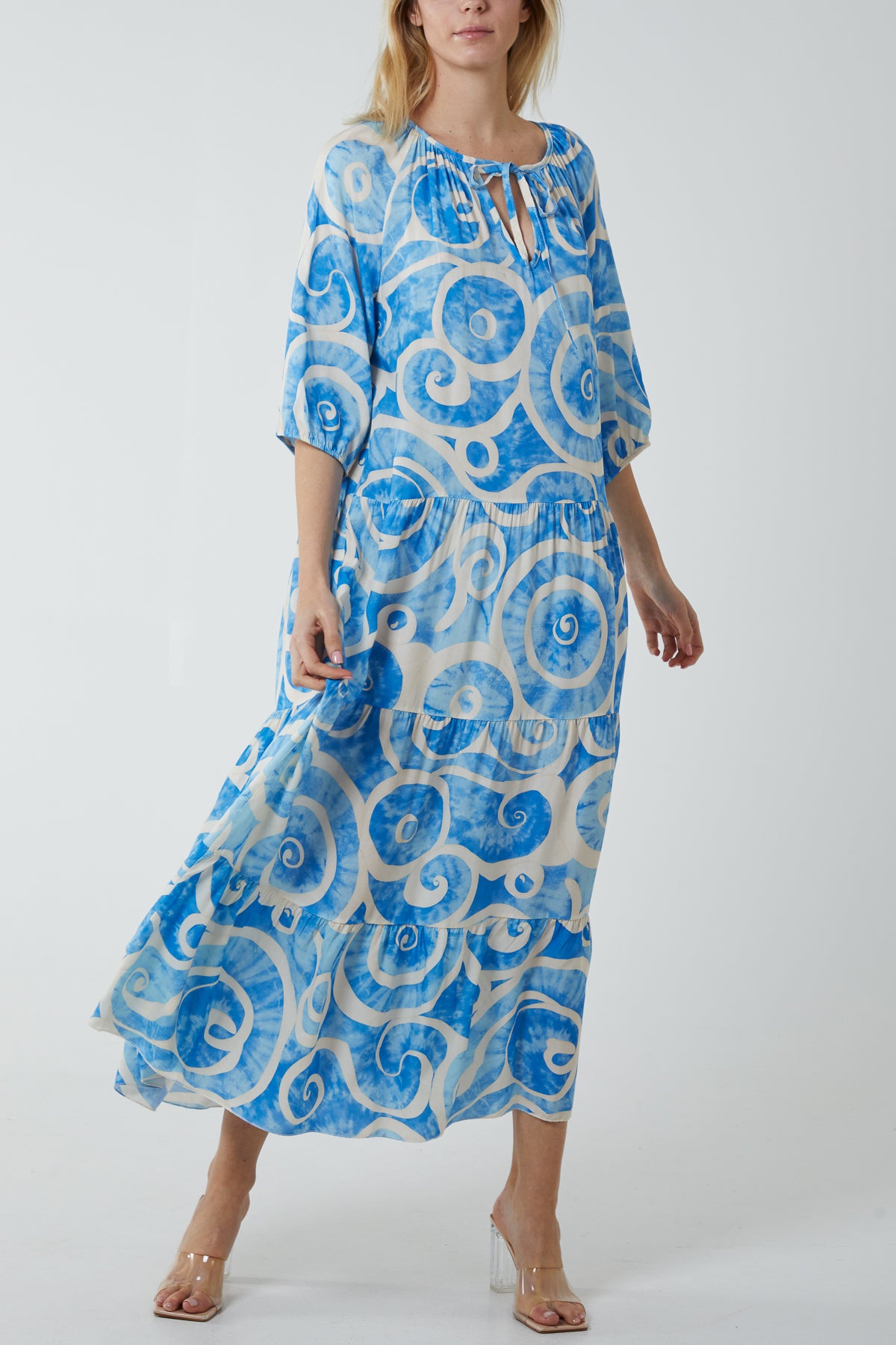 Swirl Tie Dye Tiered Maxi Dress