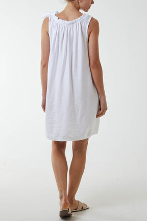 Gathered Tie Neck Smock Dress
