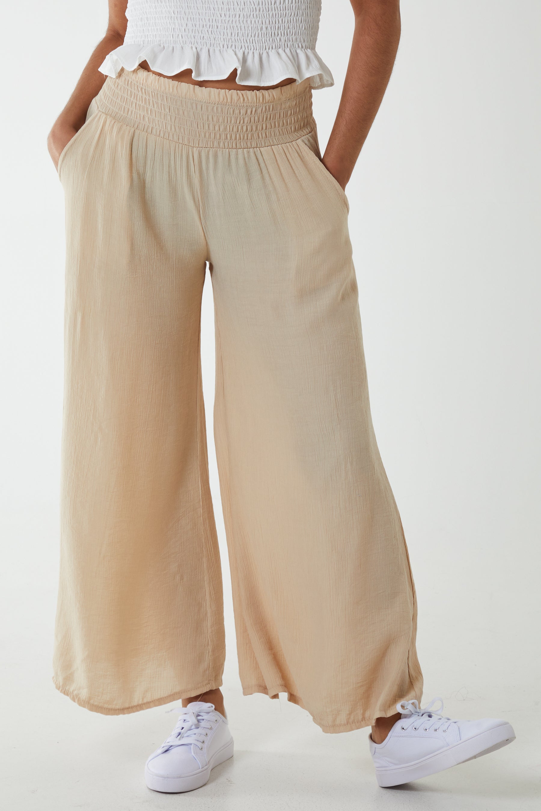 Crinkle Shirred Waist Trousers