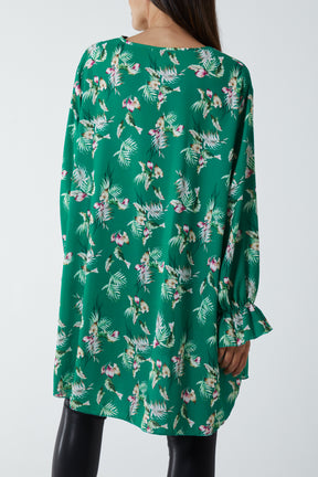 Floral Zip Neck Tunic Dress