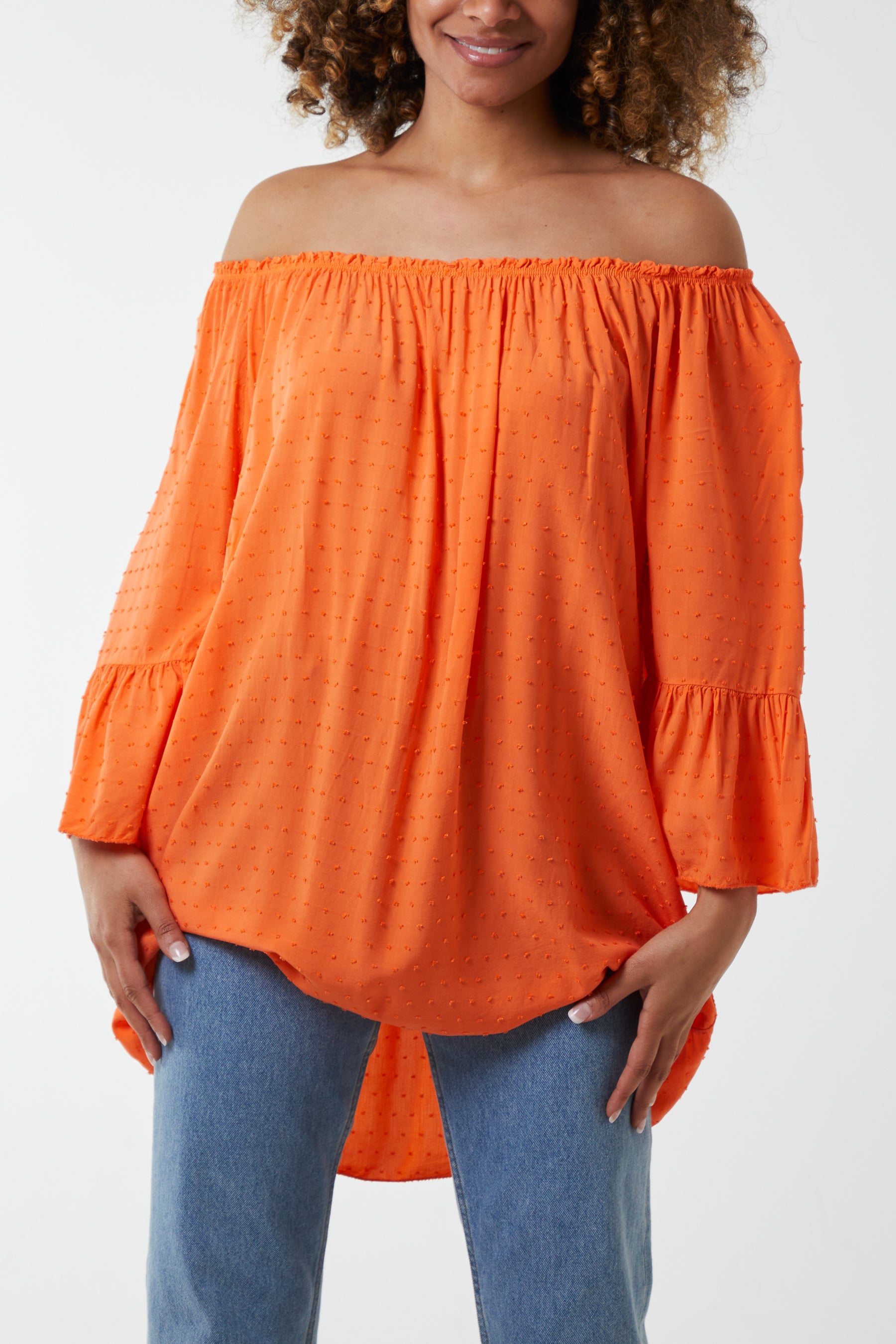 Dobby Fabric Bardot Blouse