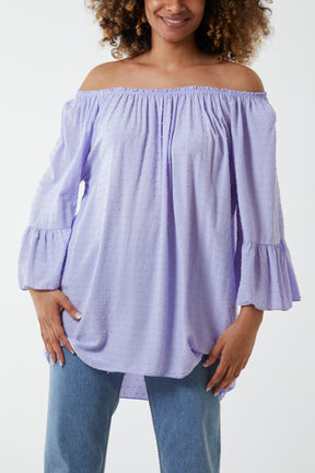 Dobby Fabric Bardot Blouse