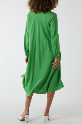 V-Neck A-Line Midi Dress
