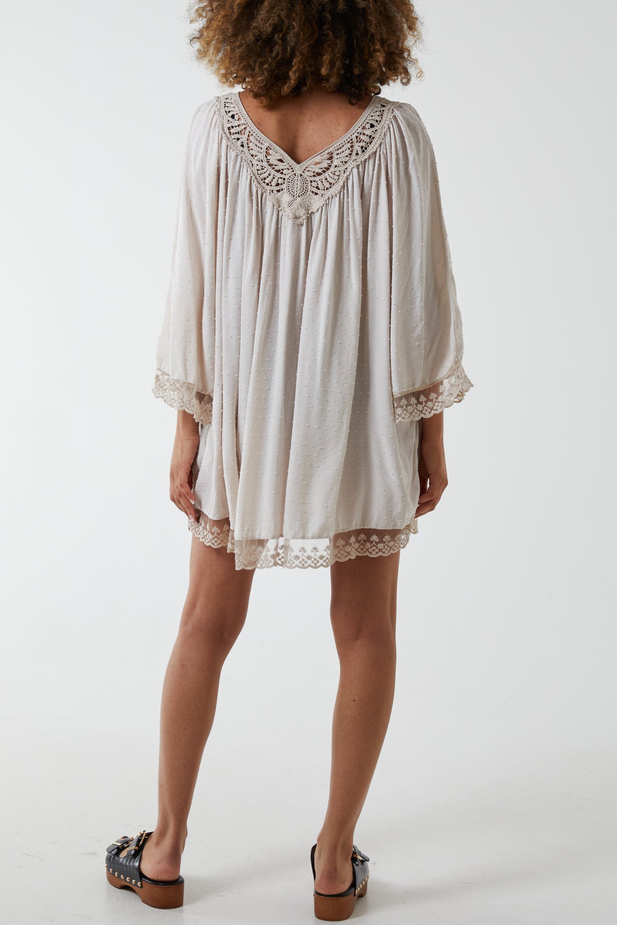 Dobby Fabric Lace Trimmed Dress