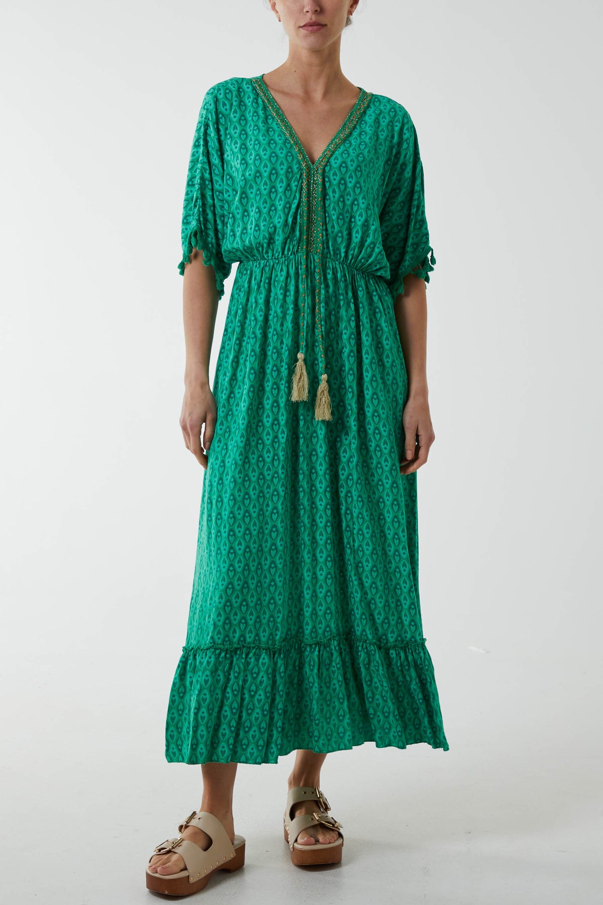 Wholesale Italian Women Dress Lace Detailed Silk Midi Length - 7648