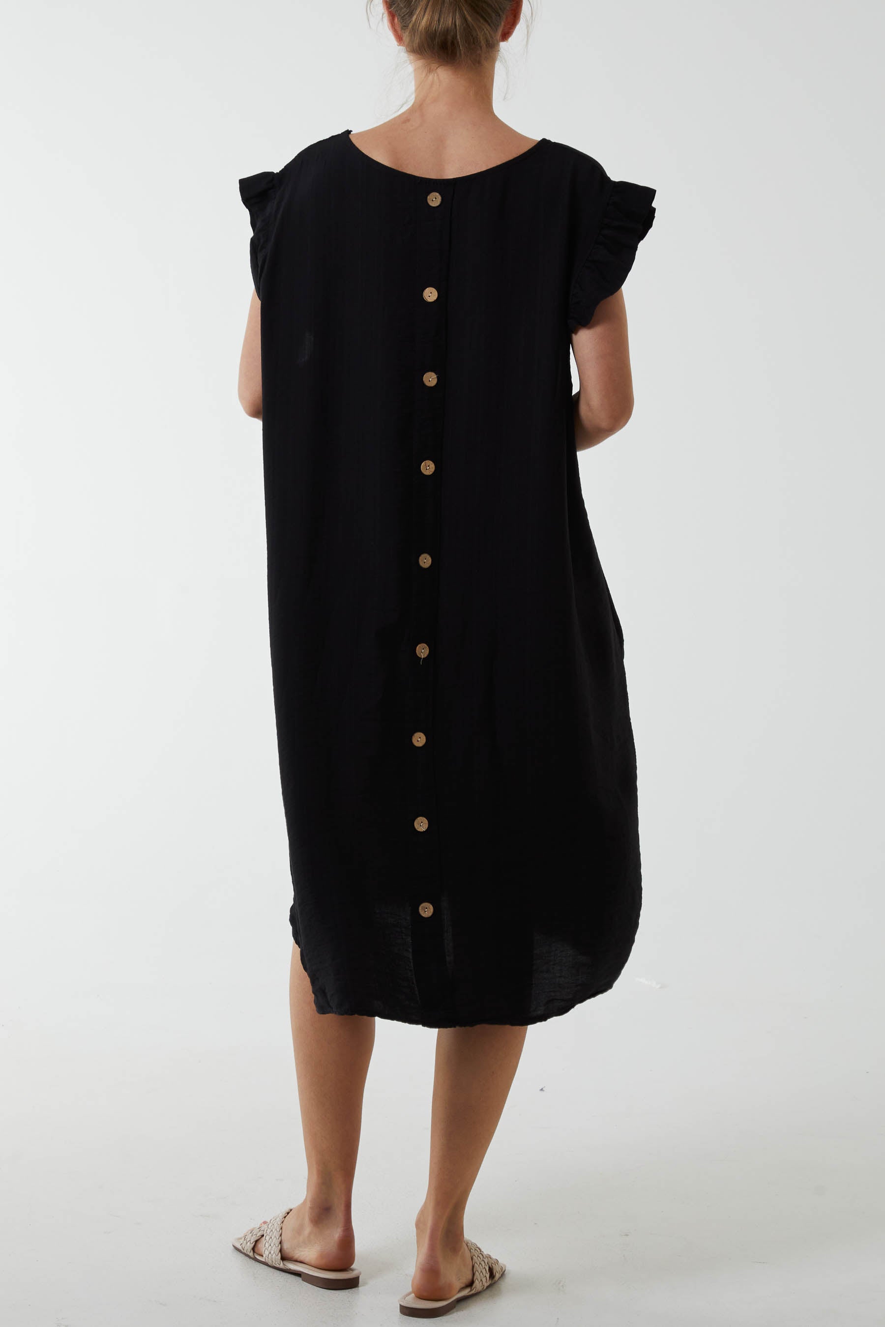 Frill Cap Sleeve Button Dress