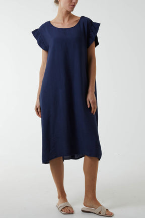 Frill Cap Sleeve Button Dress