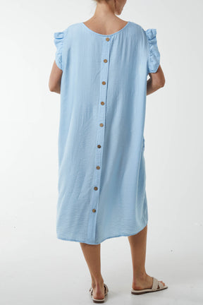Frill Cap Sleeve Button Dress