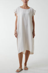 Frill Cap Sleeve Button Dress