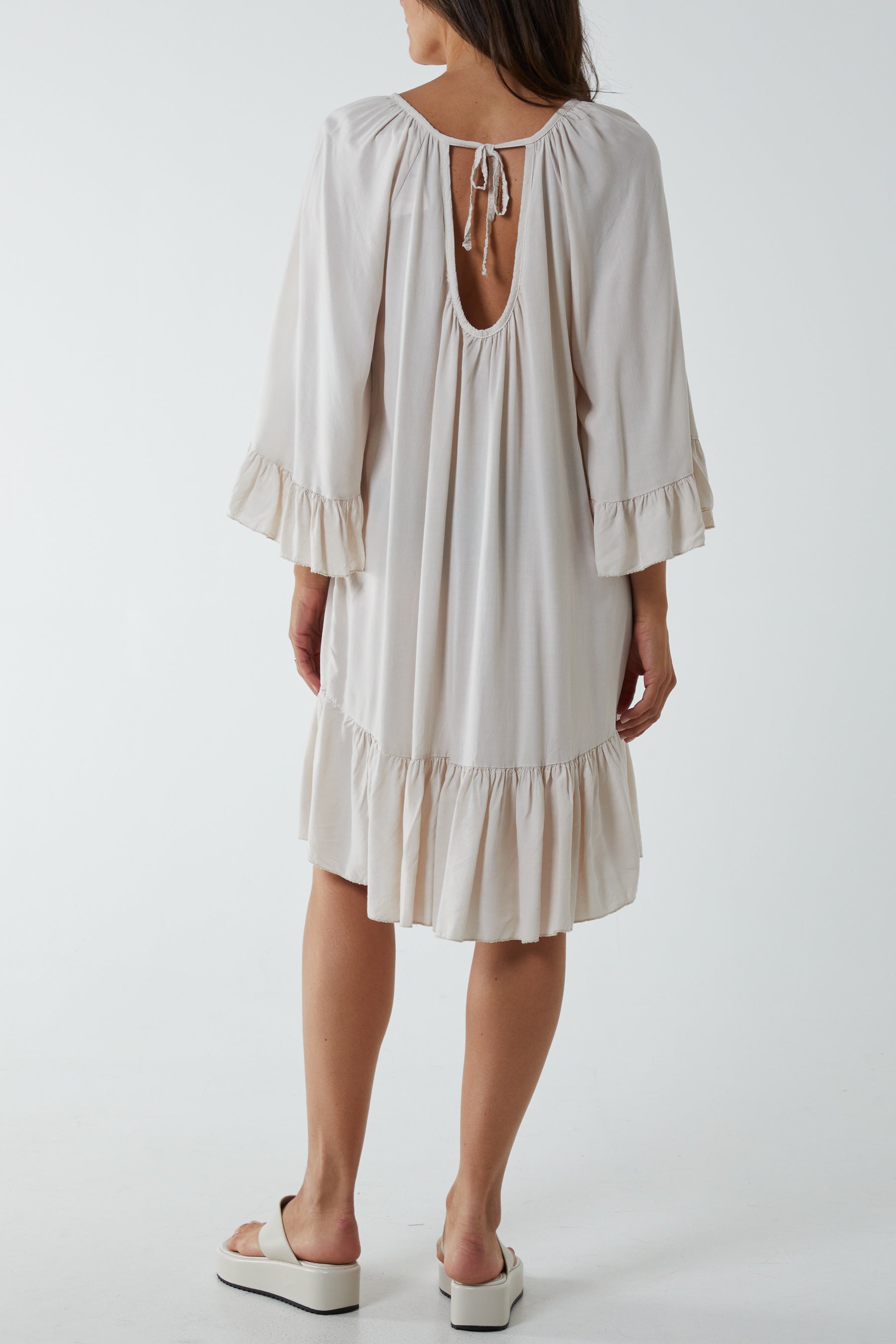 Tiered Tie Back Midi Dress