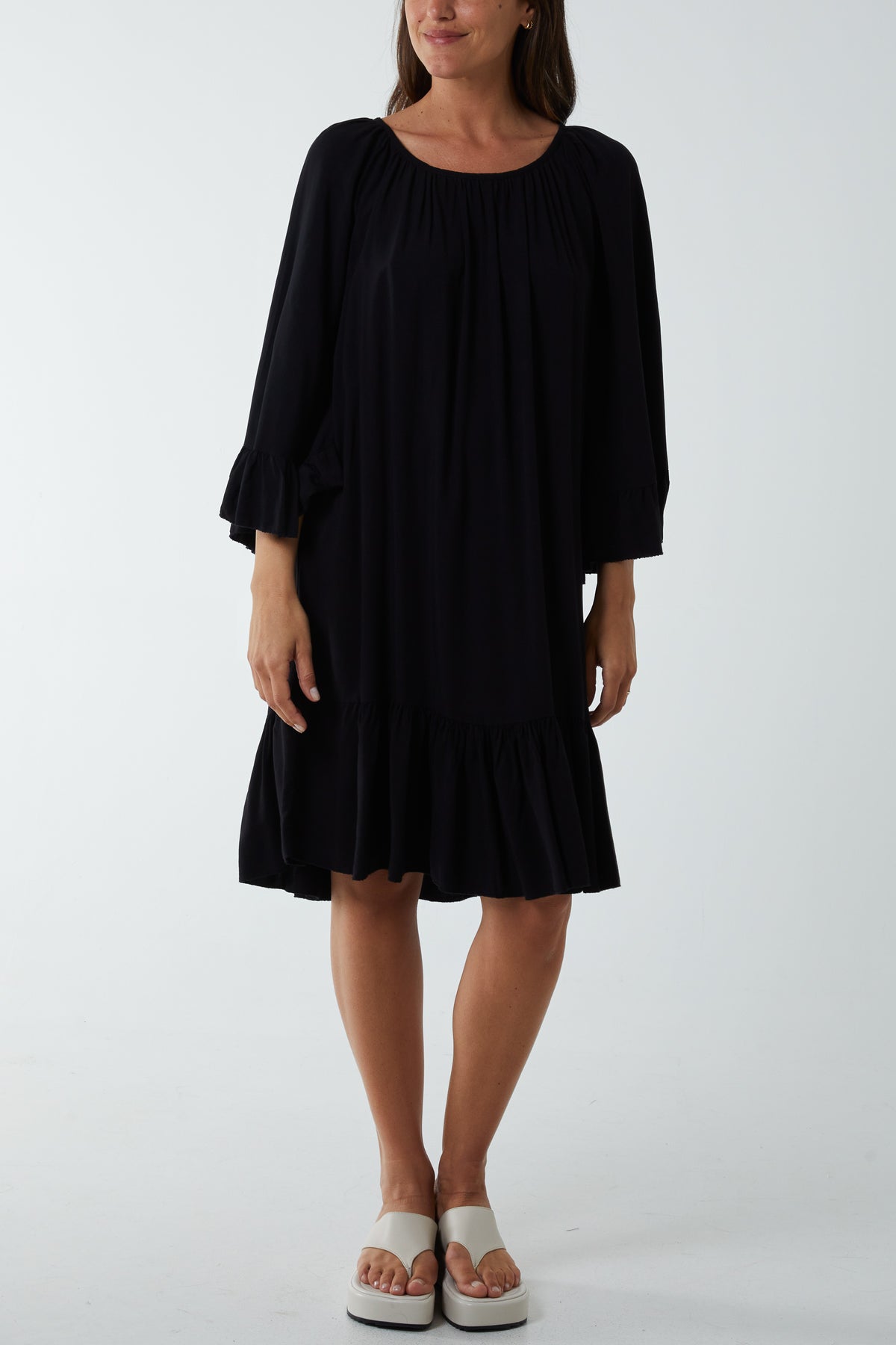 Tiered Tie Back Midi Dress