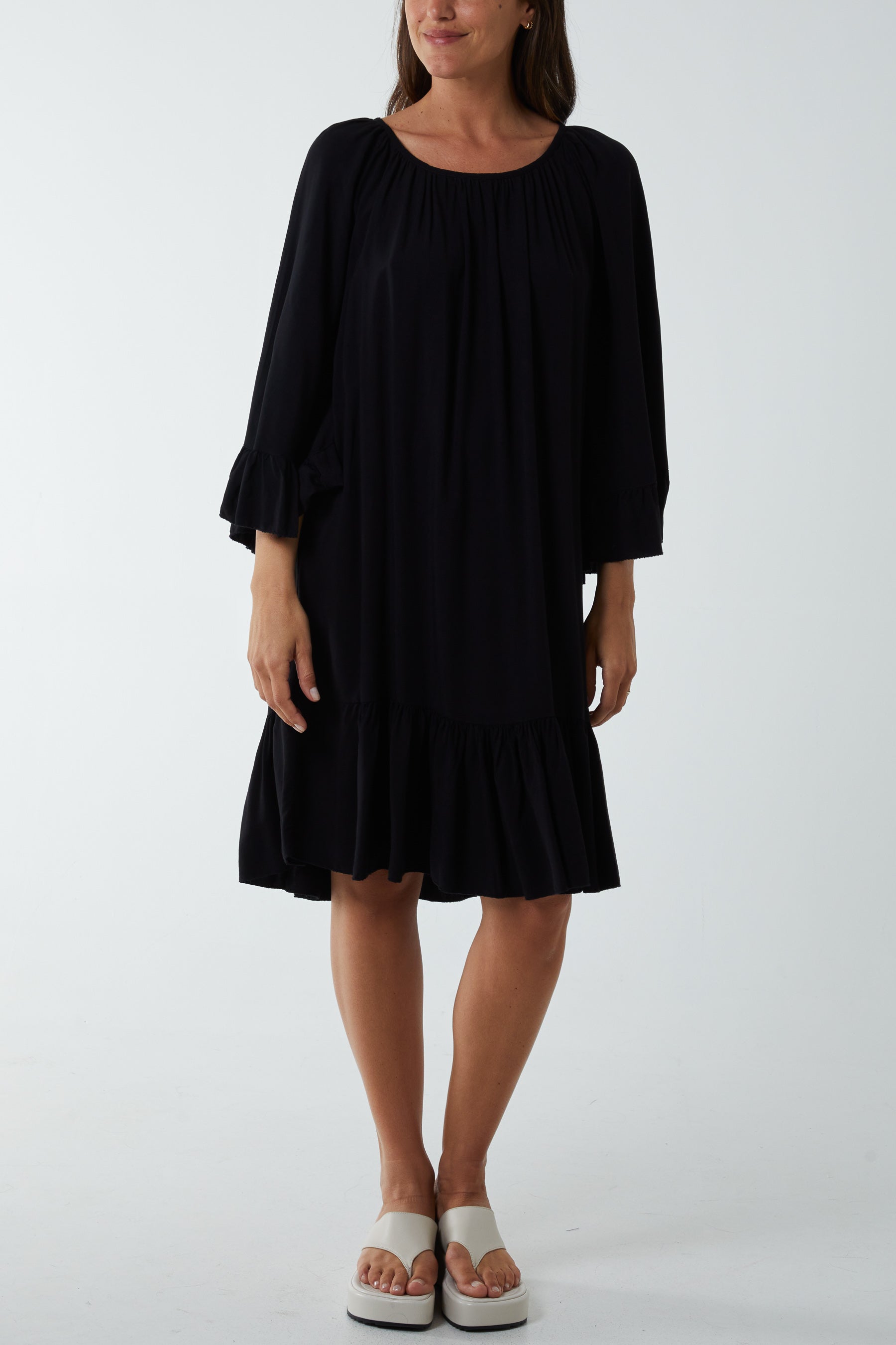 Tiered Tie Back Midi Dress