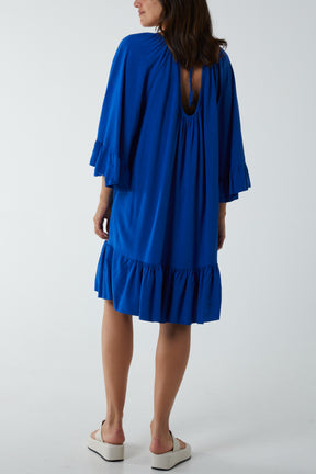 Tiered Tie Back Midi Dress