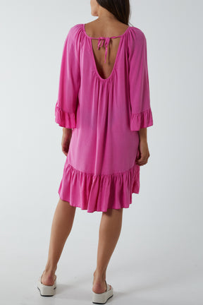 Tiered Tie Back Midi Dress