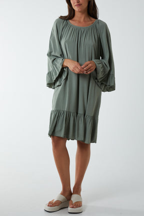 Tiered Tie Back Midi Dress