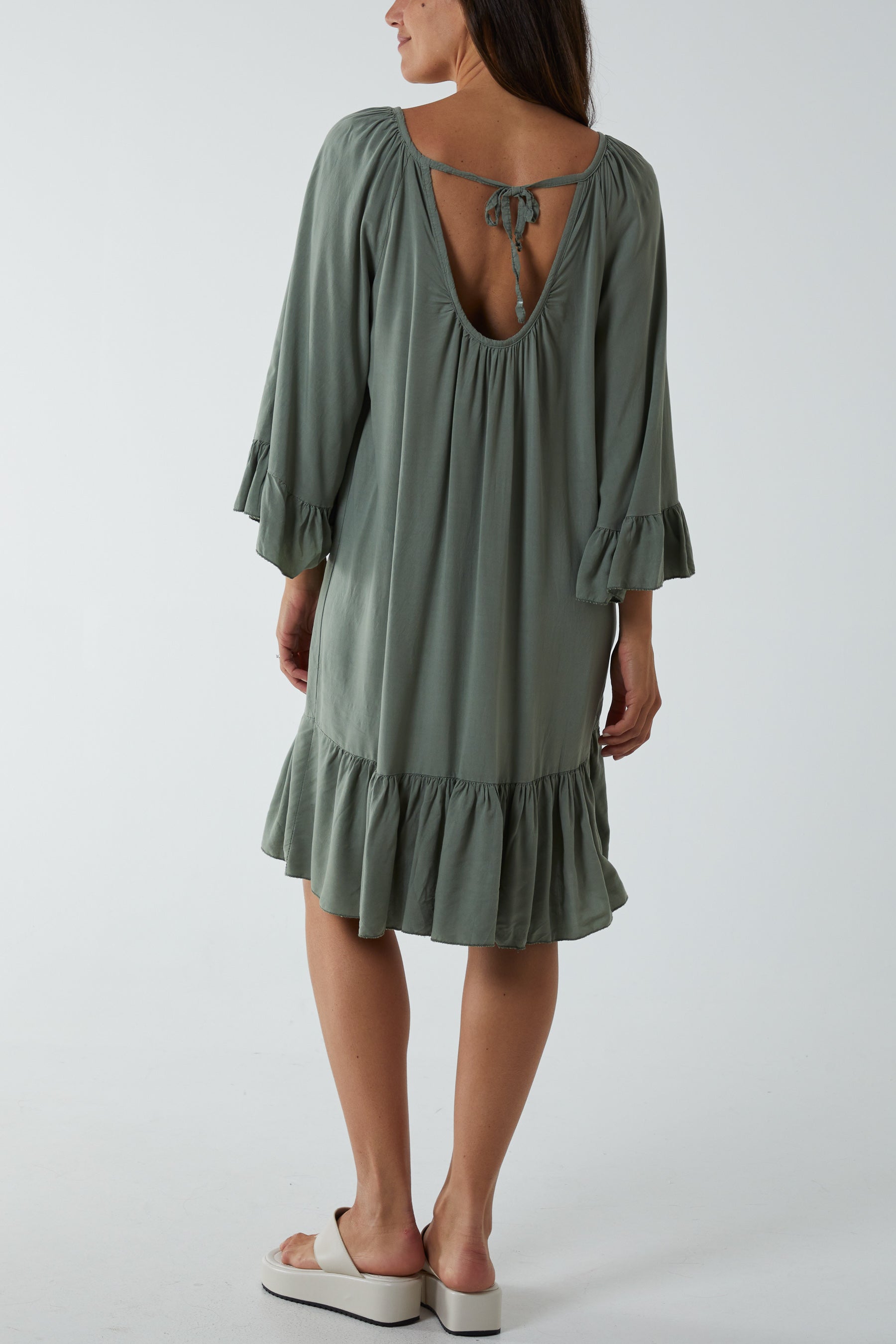 Tiered Tie Back Midi Dress