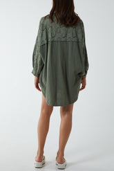 Button Up Broderie Sleeve Top
