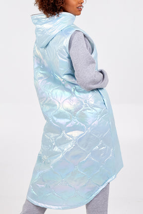 Holographic Sleeveless Puffer Coat