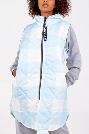 Checked Sleeveless Puffer Coat