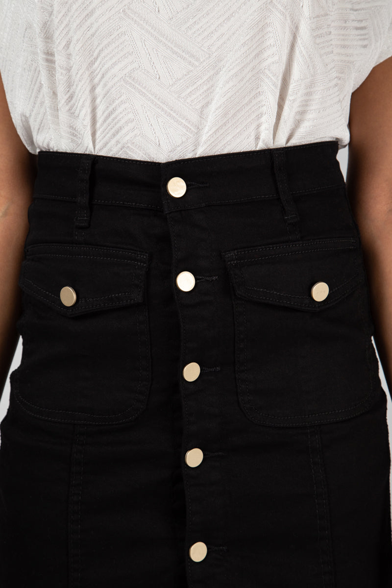 Button Through Double Pocket Mini Skirt