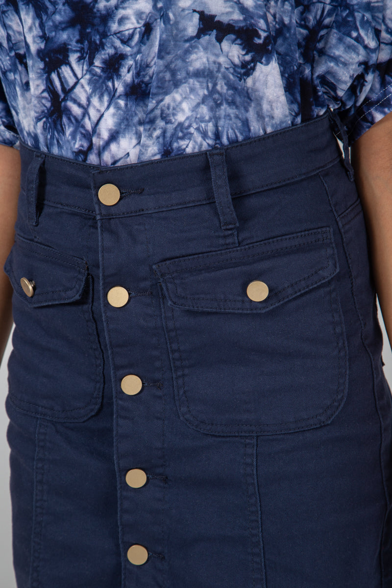 Button Through Double Pocket Mini Skirt