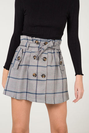 Check Paperbag Mini Skirt
