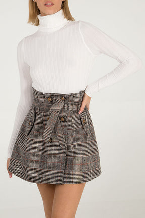 Brush Check Double Button Safari Skirt