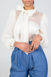 Puff Sleeve Pearl Pussybow Blouse