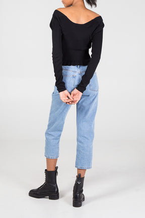 Round Neck Button Detail Peplum Top