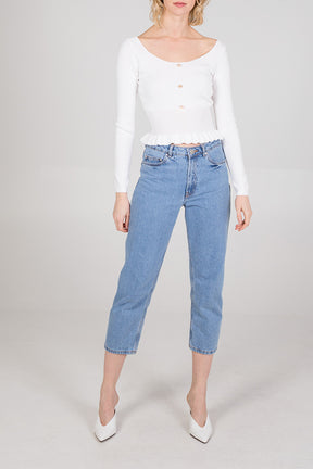 Round Neck Button Detail Peplum Top