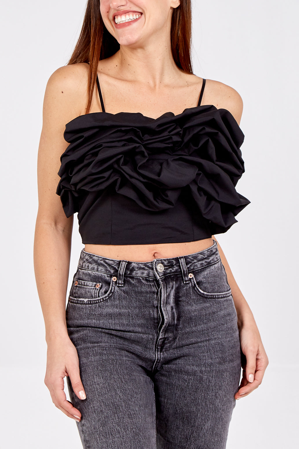 Satin Ruffled Front Bandeau Top