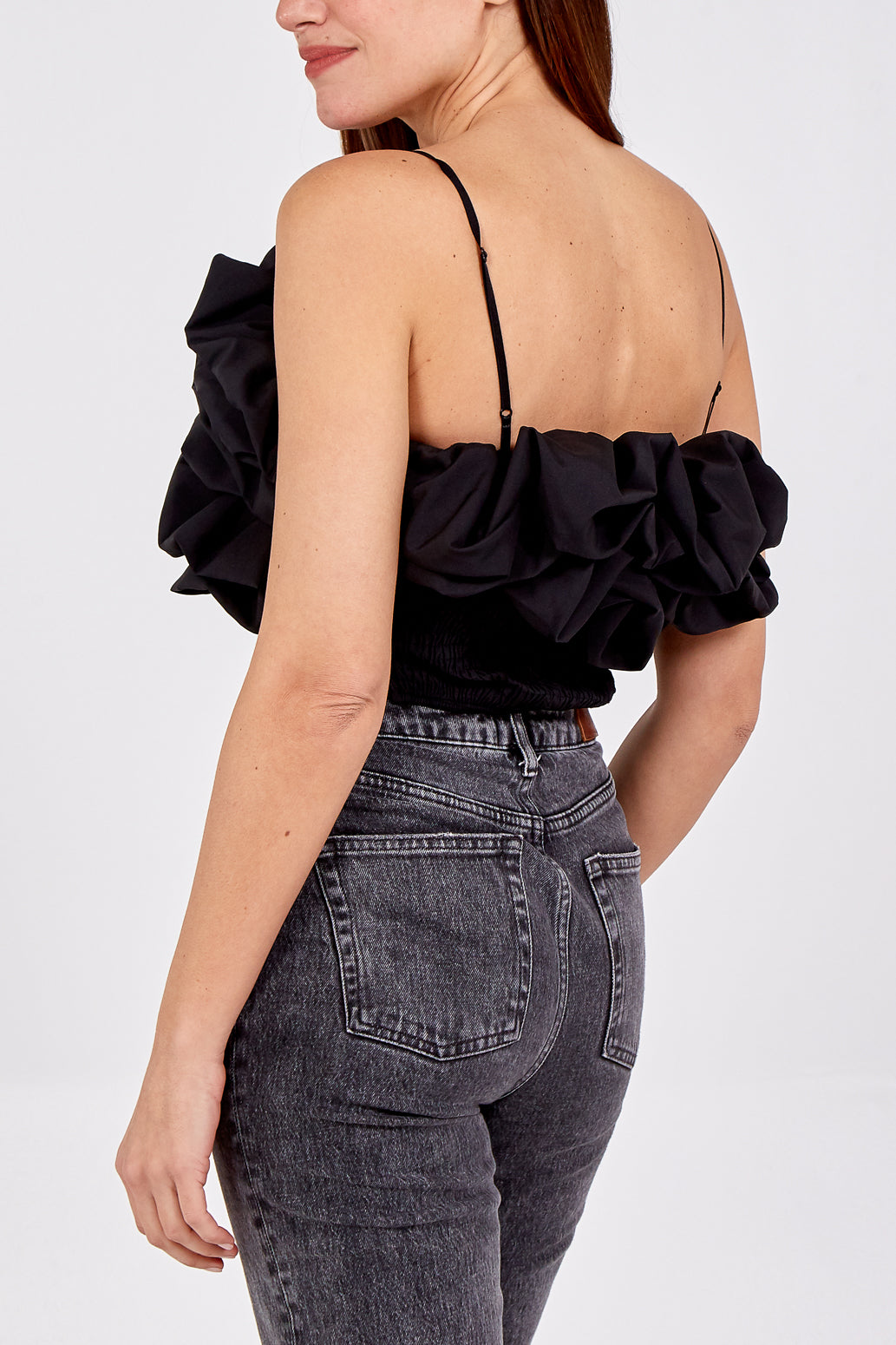 Satin Ruffled Front Bandeau Top