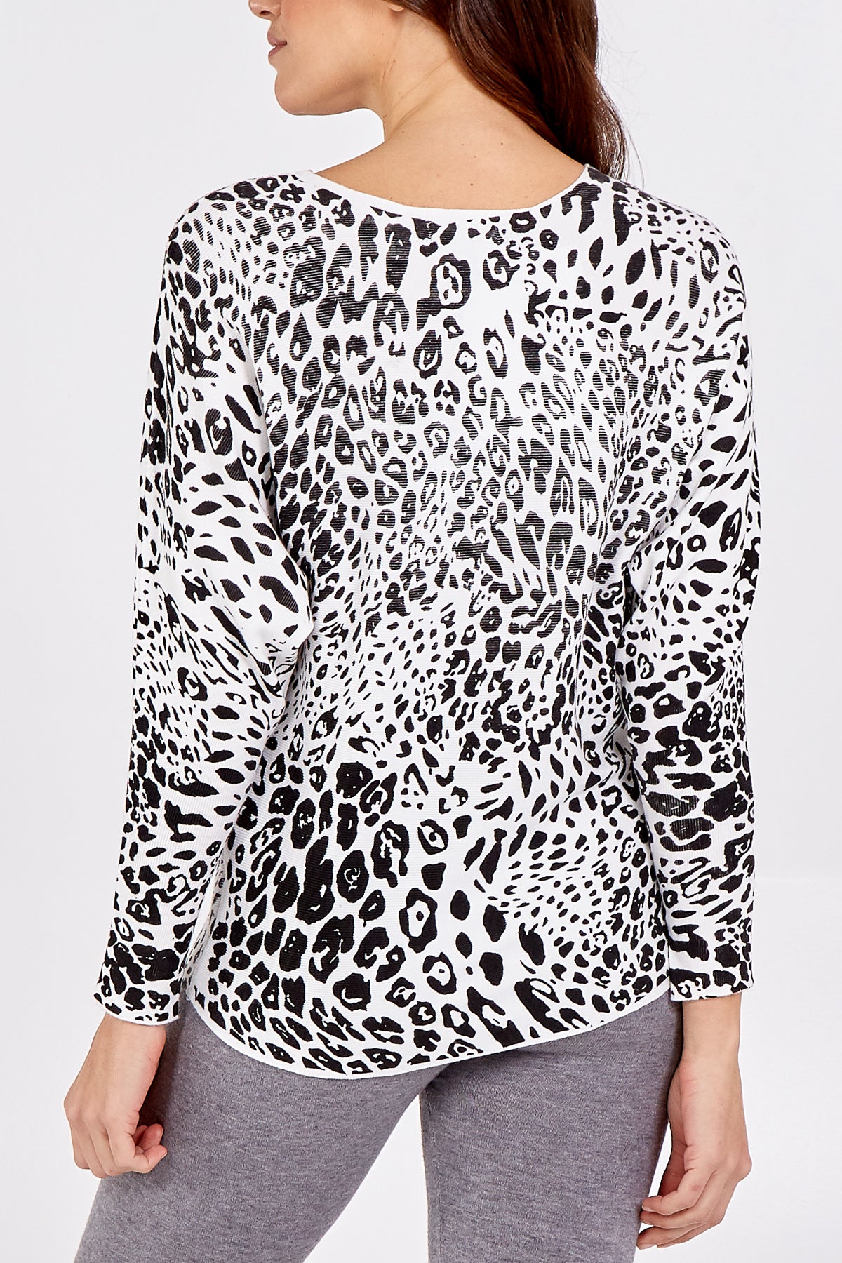 Leopard Print Fine Knit Embellished Batwing Top