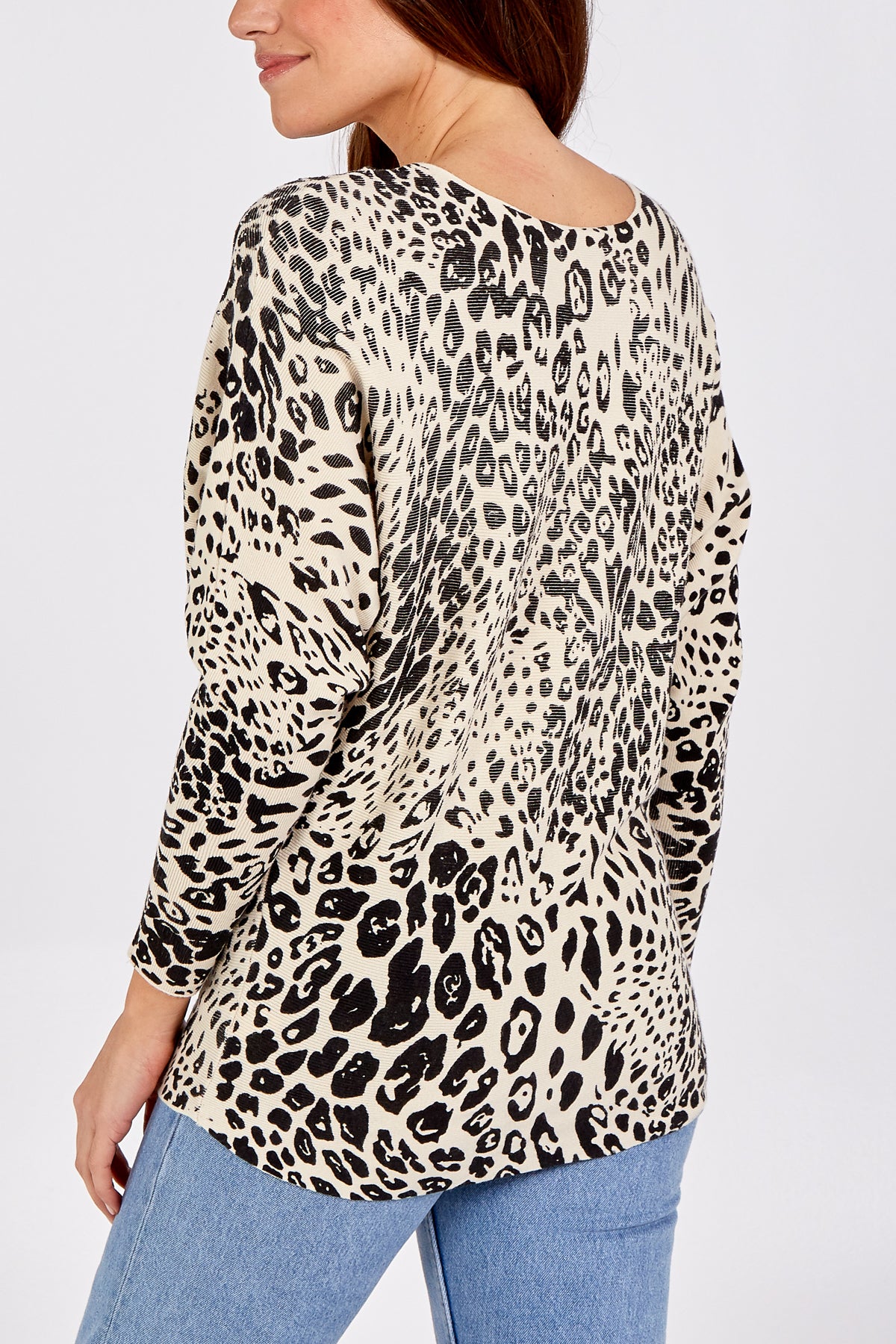 Leopard Print Fine Knit Embellished Batwing Top