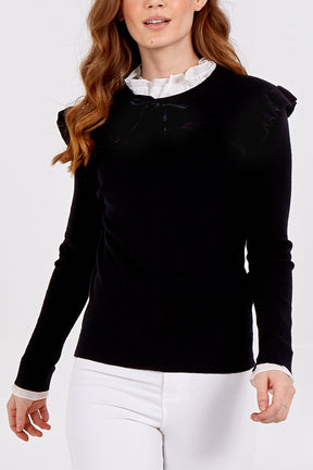 Frill Detail Jumper With Neck Tie
