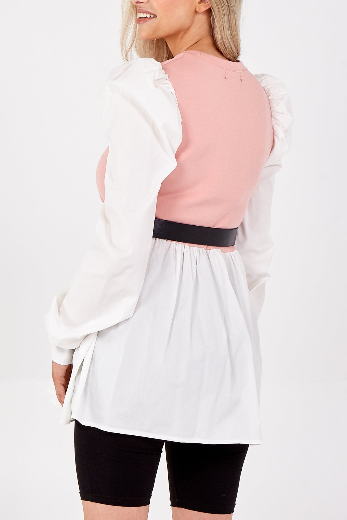 Knit Vest w/ Belted Puff Sleeve Undershirt