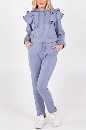 Ruffle Shoulder Hoodie & Straight Leg Jogger Set