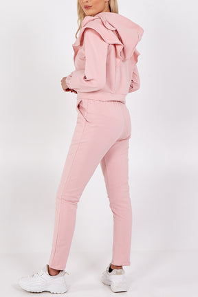 Ruffle Shoulder Hoodie & Straight Leg Jogger Set