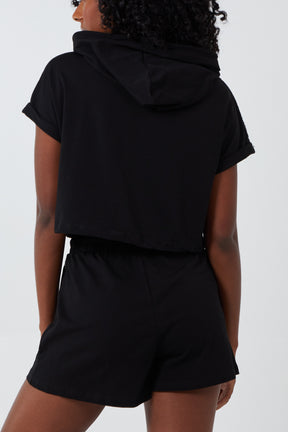 Short Sleeve Hoodie & Sequin Detail Shorts